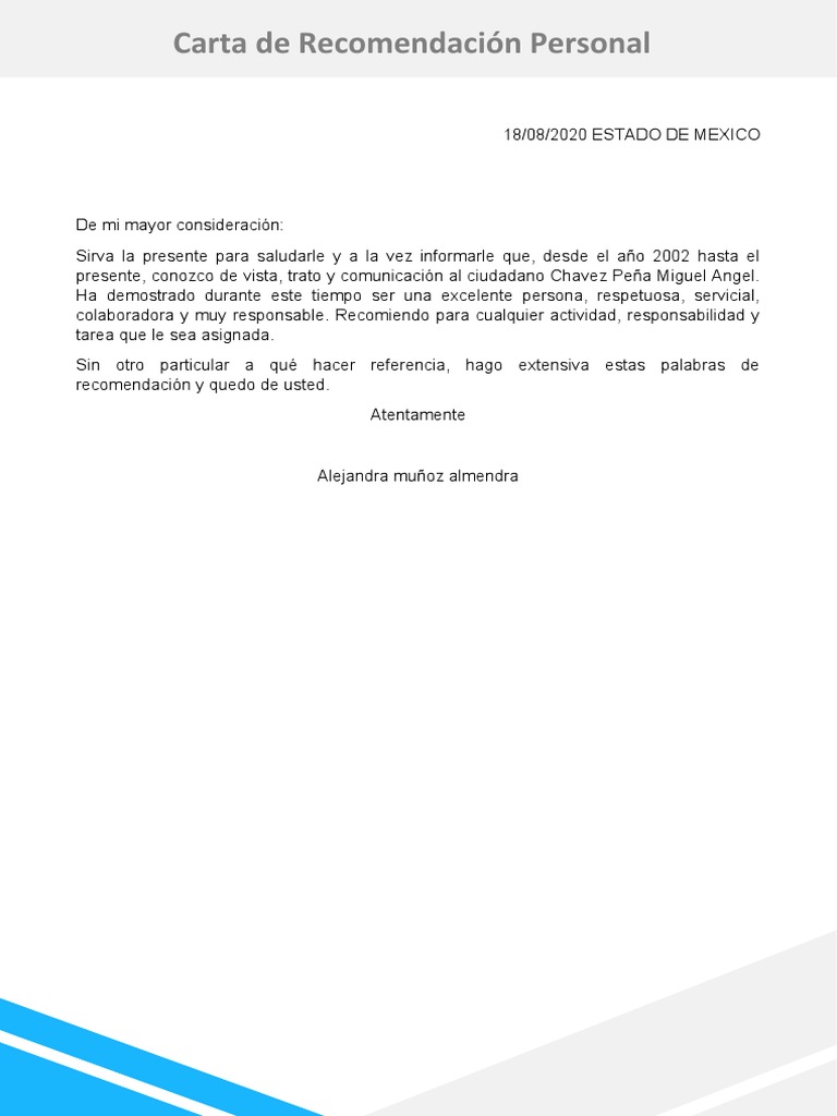 Carta de Recomendación Personal Descarga