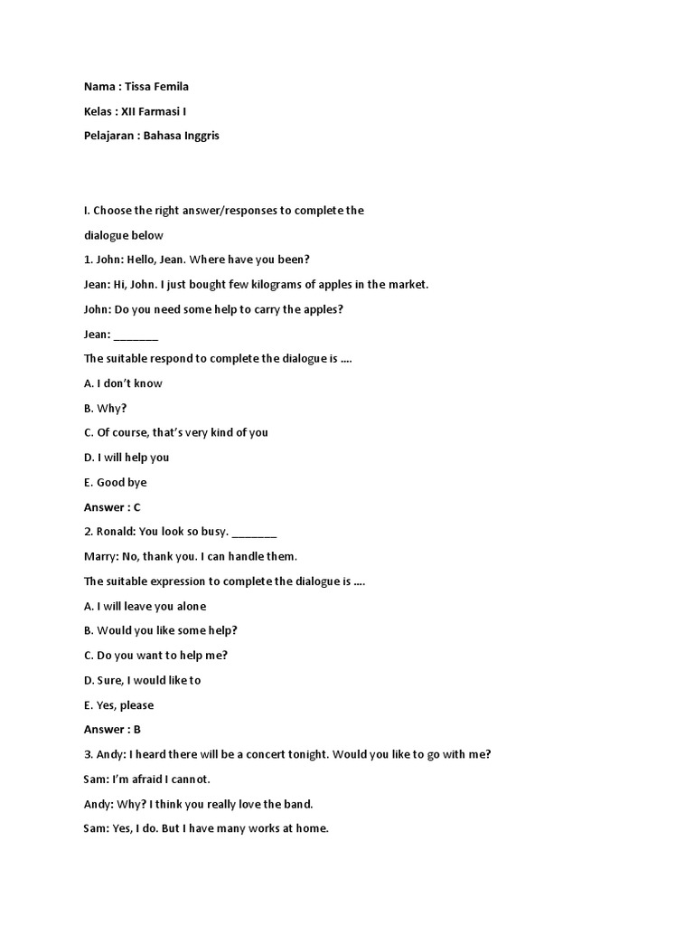 English Dialogue Completion Exercises | PDF