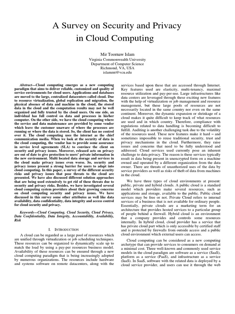 Cloud Computing Security and Privacy Survey | PDF | Cloud Computing ...