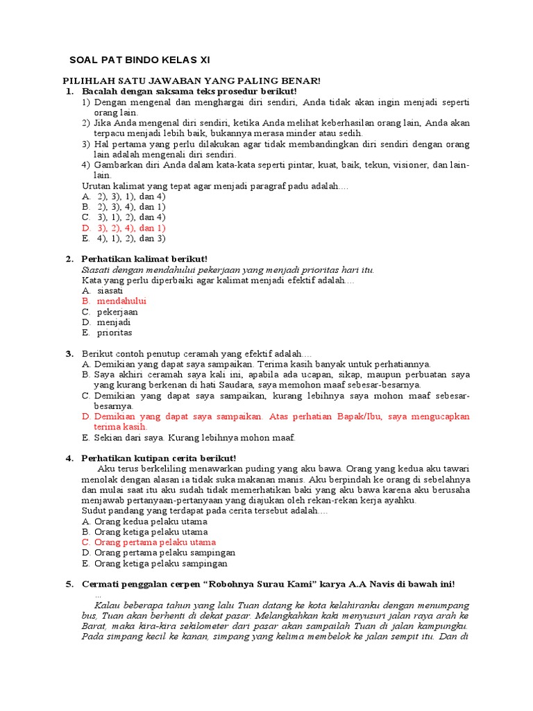 Soal Pat Bahasa Indonesia Kelas Xi Pdf