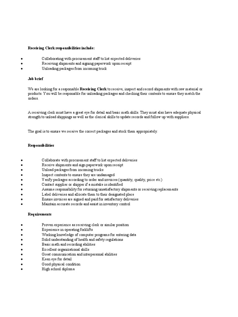 Job Description and Responsibilities PDF Bookkeeping Payroll