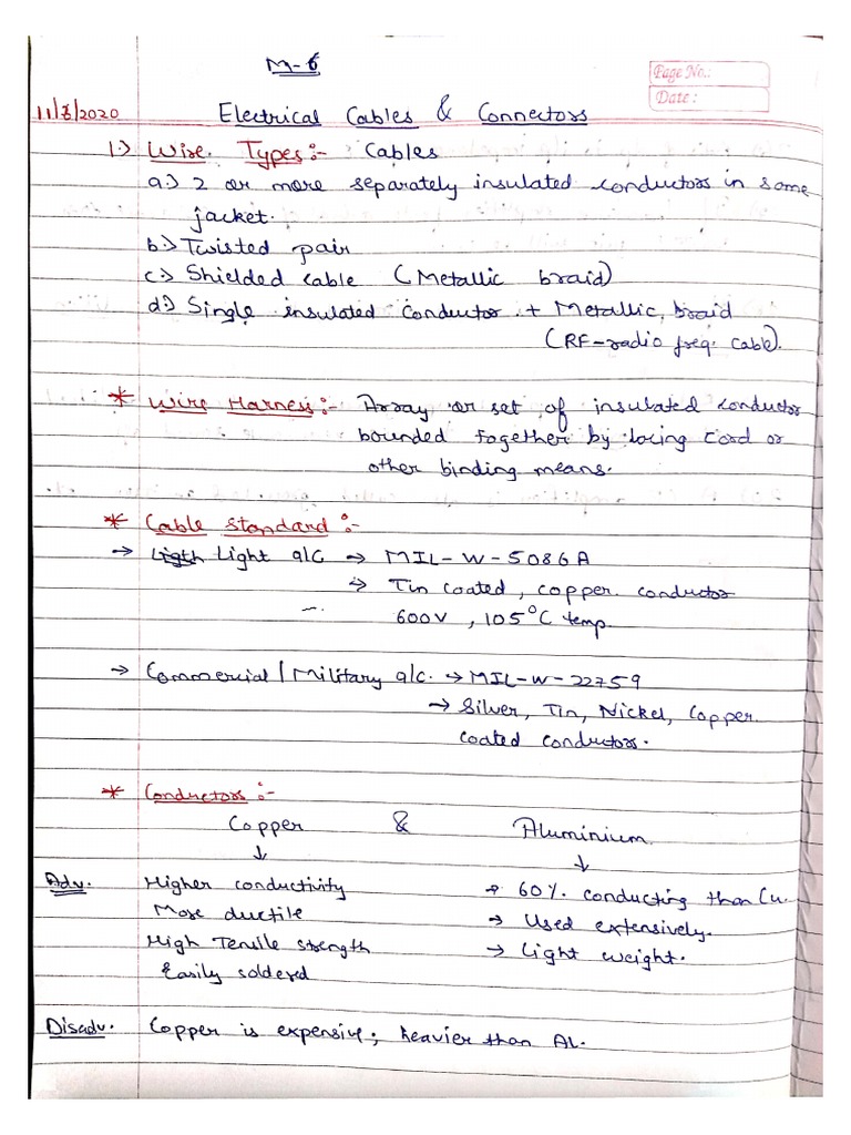 Electrical Cables and Connectors Notes PDF