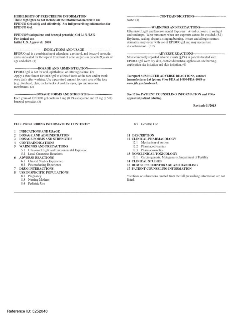 Adapalene Benzoyl Peroxide Gel 01 25 Prescribing Information | PDF ...