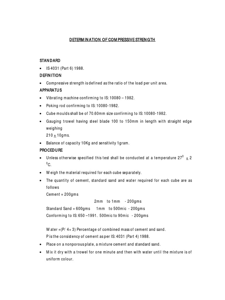 Determination of Compressive Strength PDF | PDF | Mortar (Masonry) | Cement