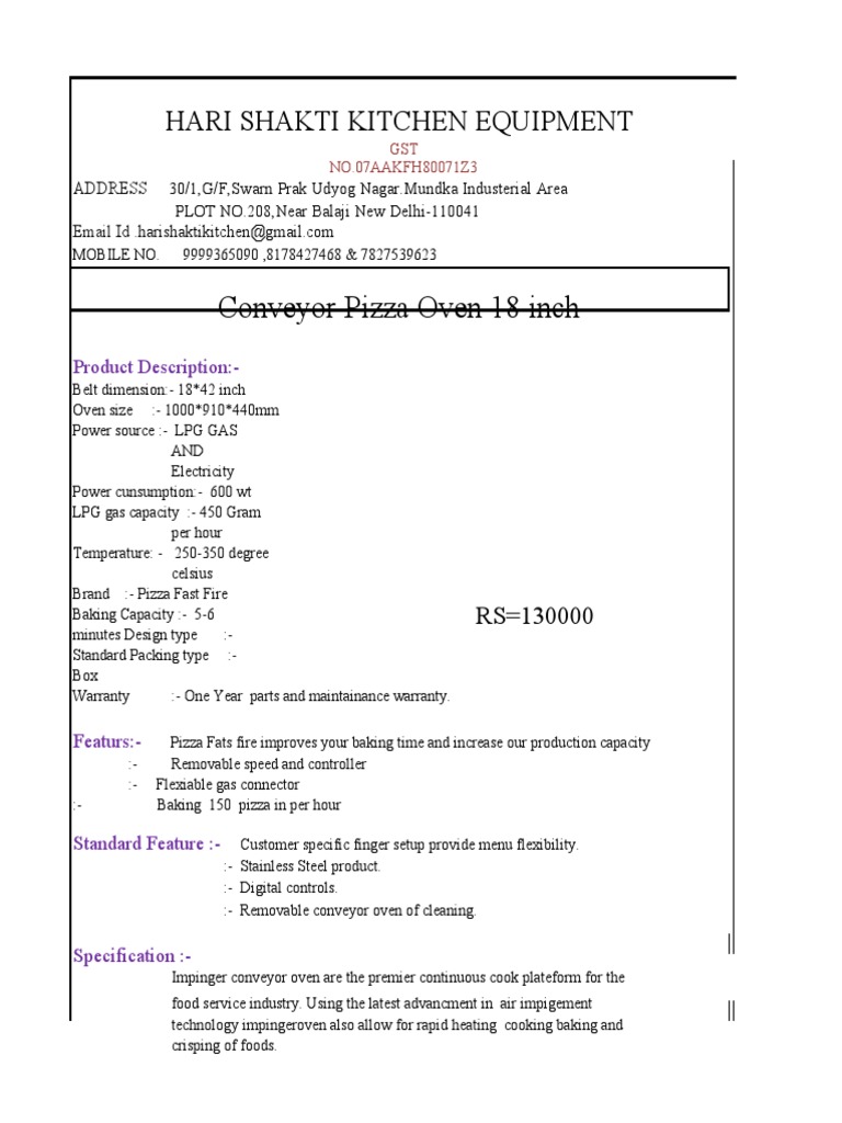 Hari Shakti Kitchen Equipment PDF File of All Items | PDF | Baking | Oven