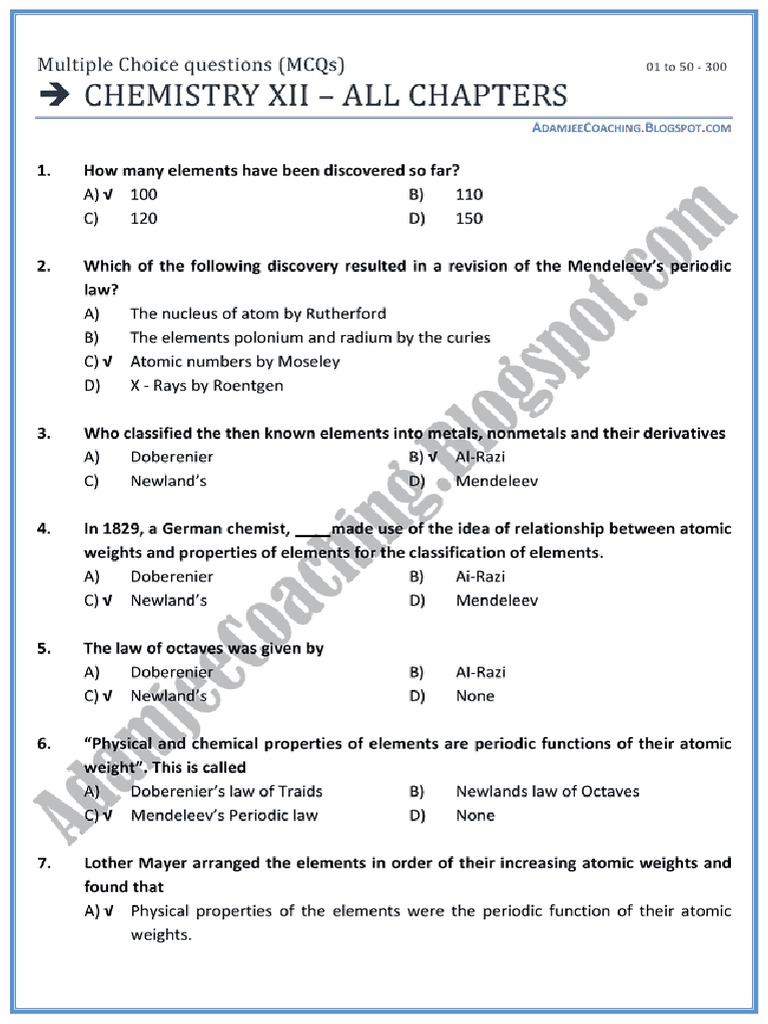 12 Chemistry MCQs PDF | PDF