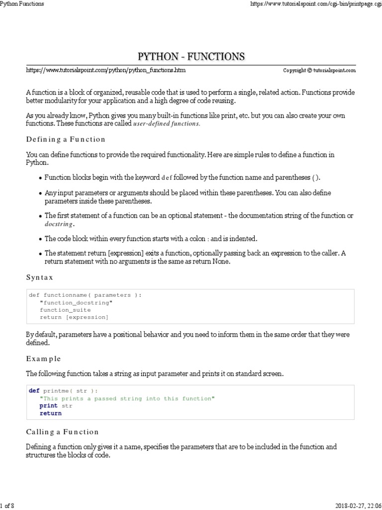 Defining A Function: Docstring | PDF | Anonymous Function | Parameter ...