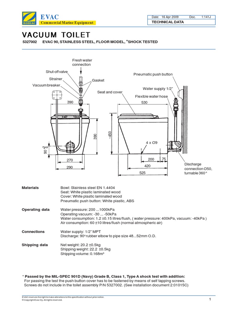 Evac Stainless Steel Vacuum Toilet | PDF | Valve | Toilet