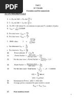 A.C.Fundamentals: Unit 2 AC Circuits Formulas Used For Numericals