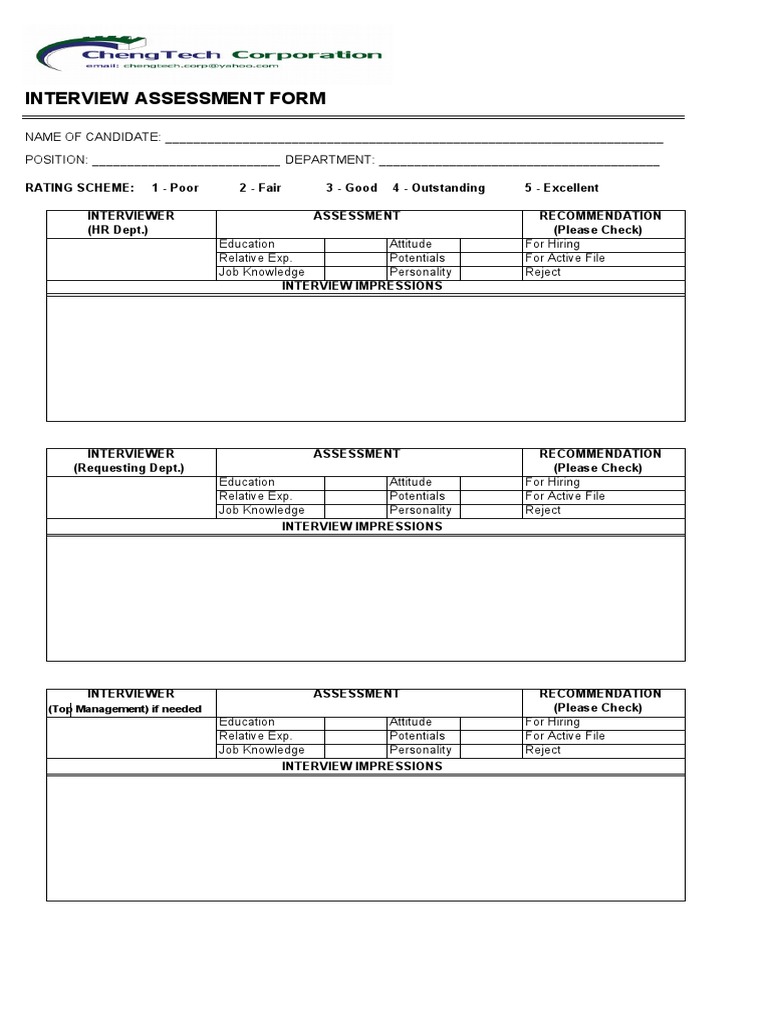 Interview Assessment Form Template | PDF