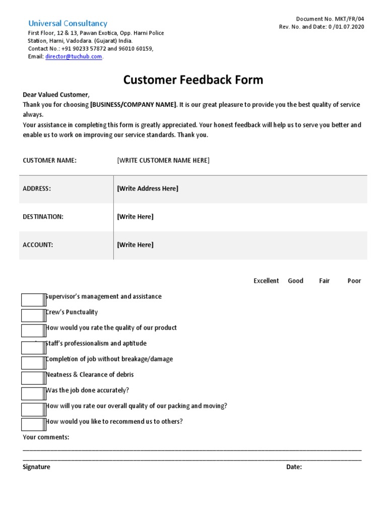 Customer Feedback Form | PDF