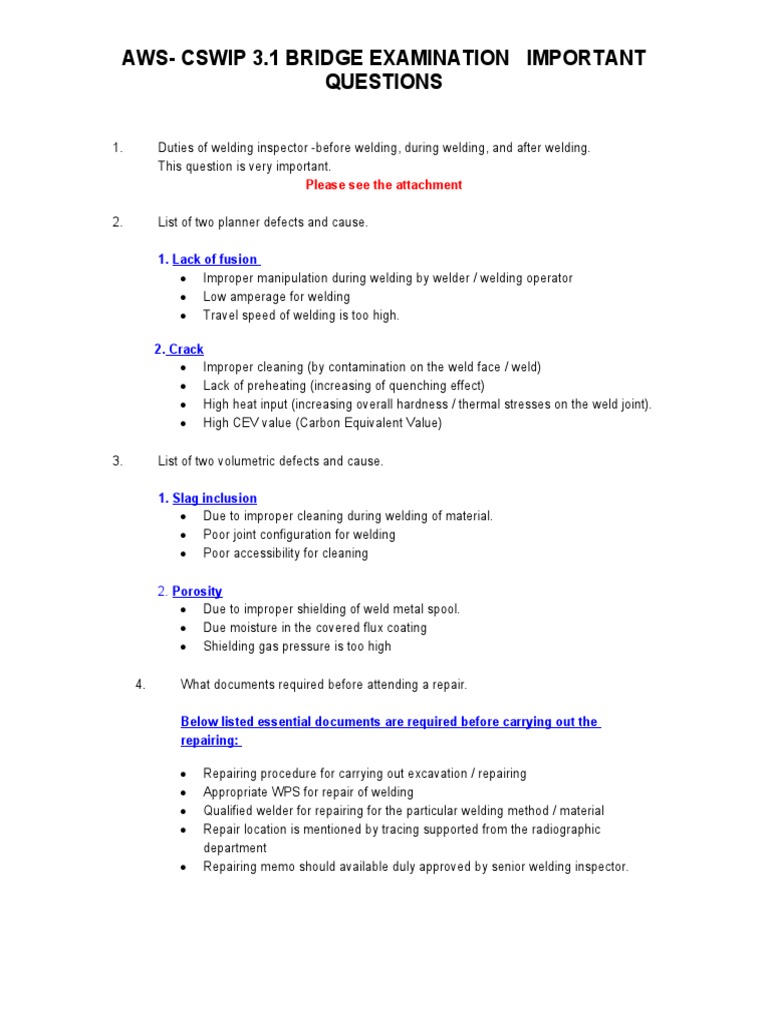 Cswip 3 (1) .1 Bridge Examination Question | PDF | Nondestructive ...
