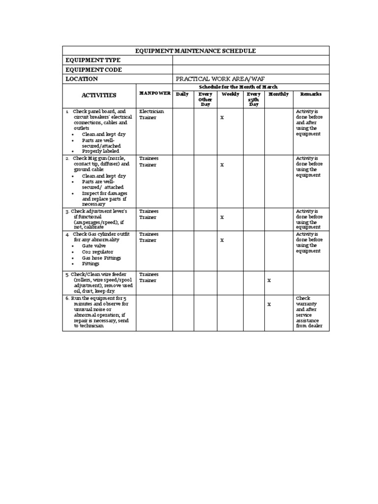 Computer Equipment Maintenance Schedule PDF Mechanical Engineering