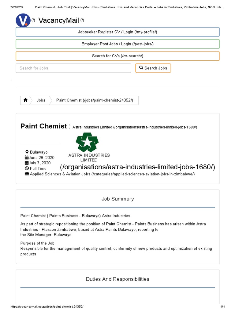 Paint Chemist Job Post VacancyMail Jobs Download Free PDF Chemist Skill