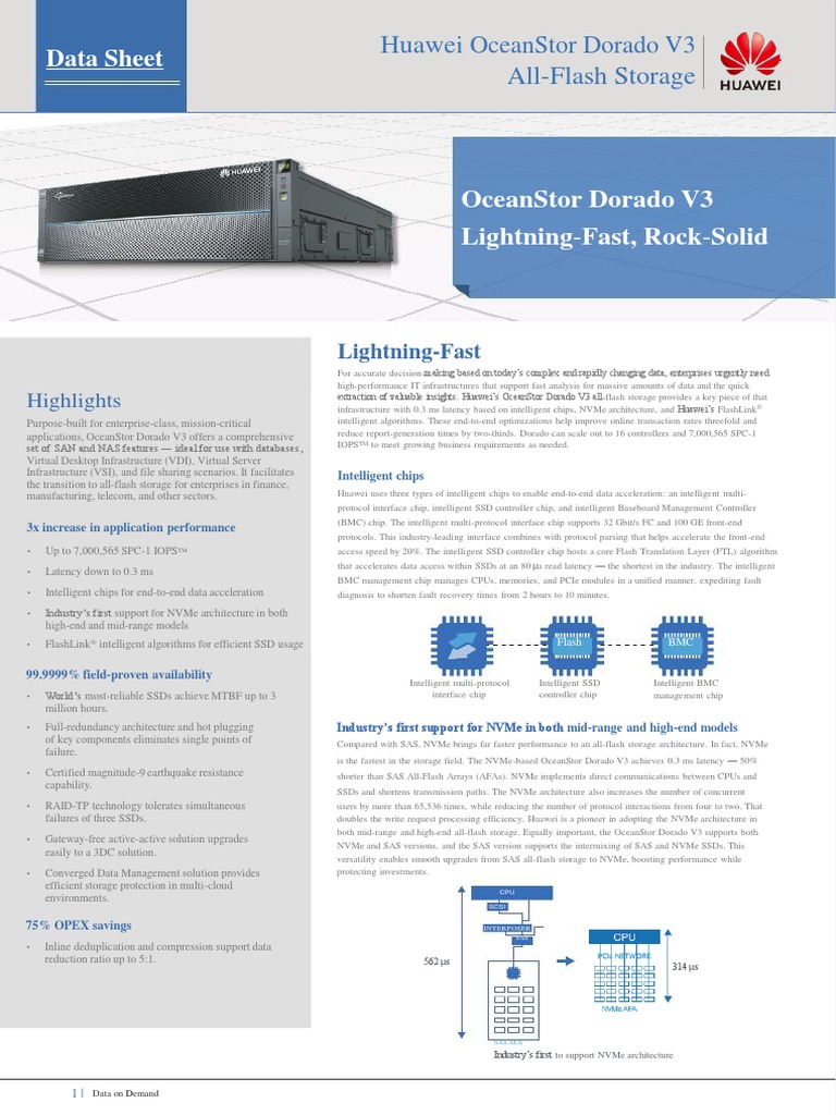 Huawei OceanStor Dorado V3 AllFlash Storage System Data Sheet PDF