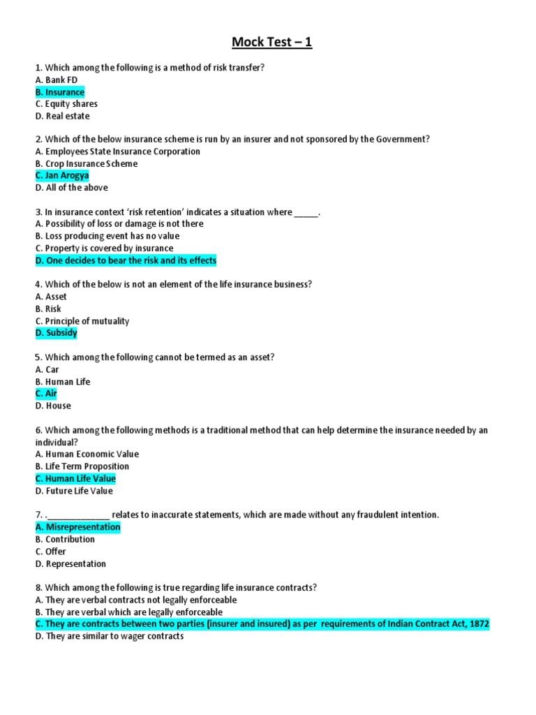 IC38 Insurance Exam Mock Test Questions | PDF | Life Insurance | Insurance