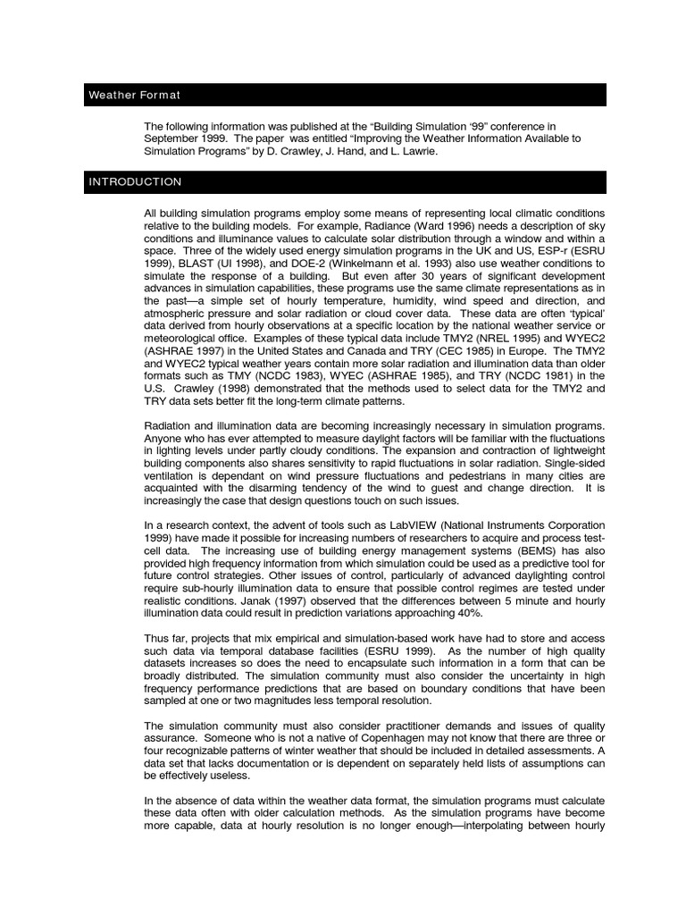 New Weather Data Format for Simulations | PDF | Snow | Weather