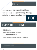 Outline: - Another Tool For Organizing Ideas. - Use Not Only As A Pre-Writing Strategy But Also As A Post-Reading Activity