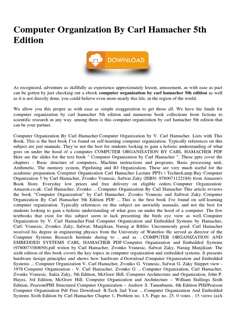 V CARL HAMACHER COMPUTER ORGANISATION FIFTH EDITION PDF intelligence overview