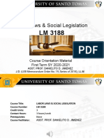 Labor Laws & Social Legislation: Course Orientation Material First Term SY 2020-2021