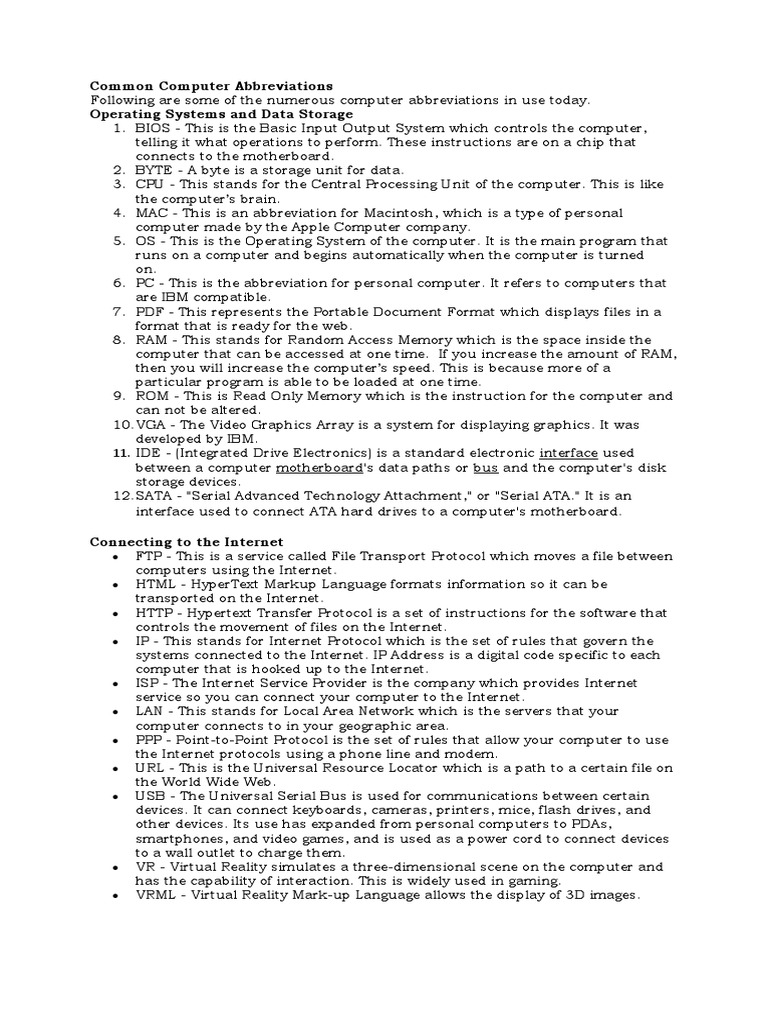 Common Computer Abbreviations | PDF | Random Access Memory | Bios