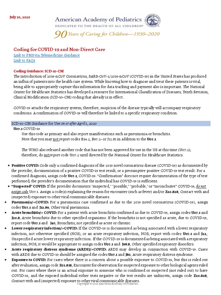COVID 2020 Coding and Non Direct Care CPT PDF Health Insurance Portability And