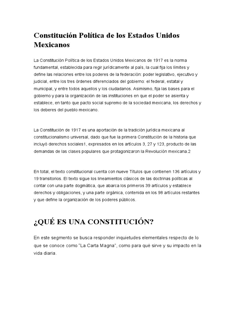 Constitución Política de México: Función y Estructura | PDF ...