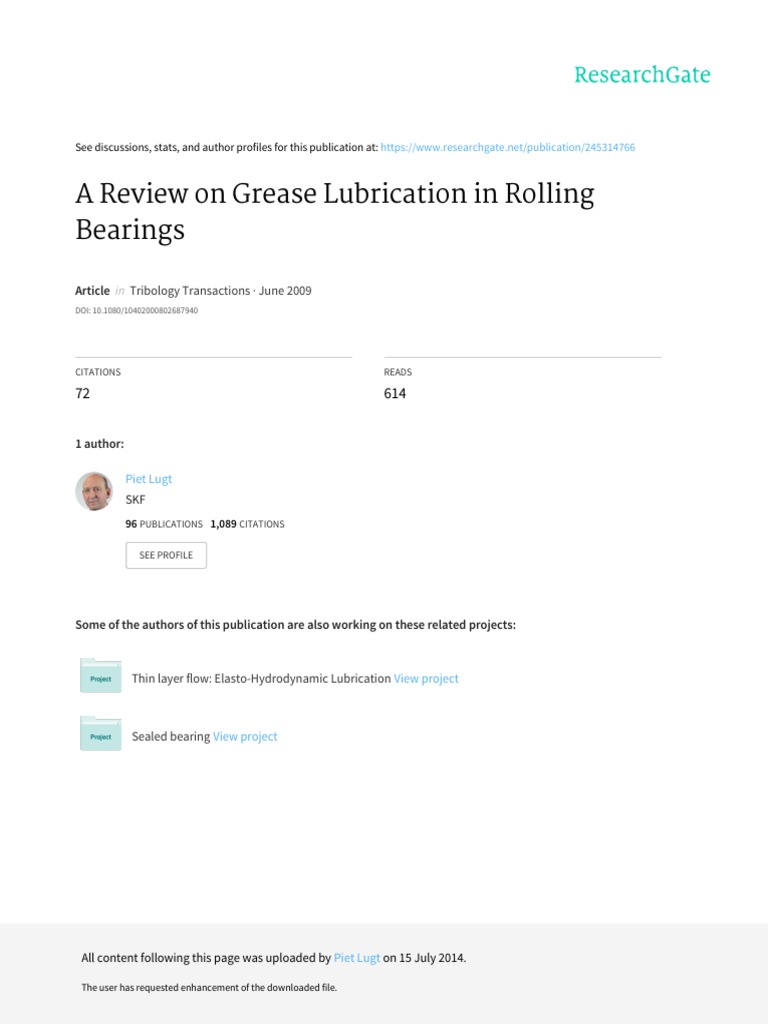 A Review On Grease Lubrication in Rolling Bearings PDF Bearing