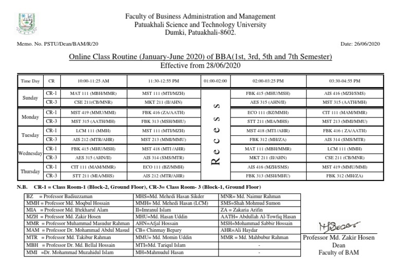 BBA Online Class Schedule Jan-Jun 2020 | PDF