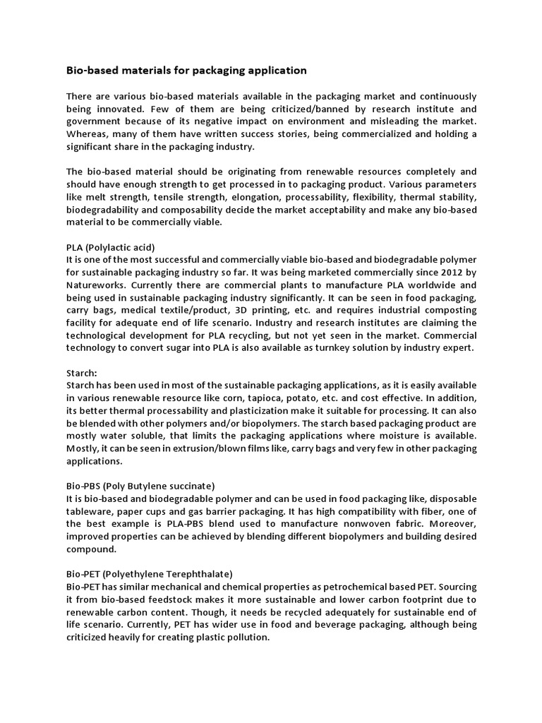 Bio-Based Packaging Materials | PDF | Biopolymer | Biodegradation