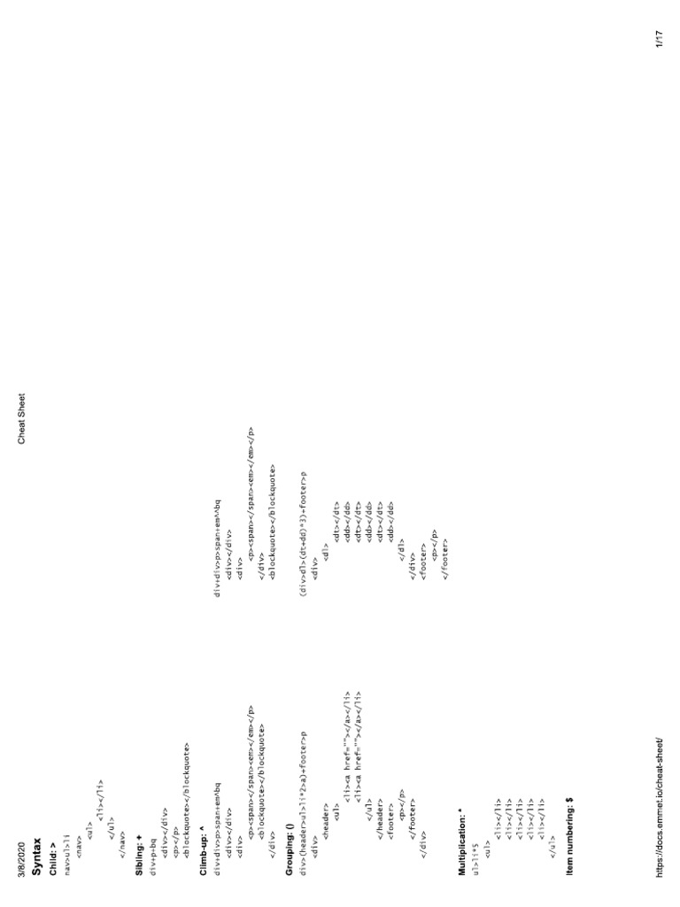 Emmet Cheat Sheet PDF | PDF