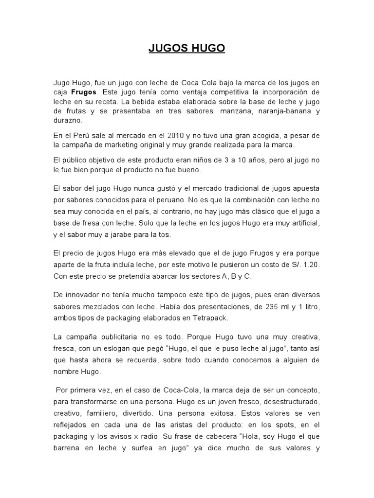 Jugos Hugo | PDF | Publicidad | Coca Cola