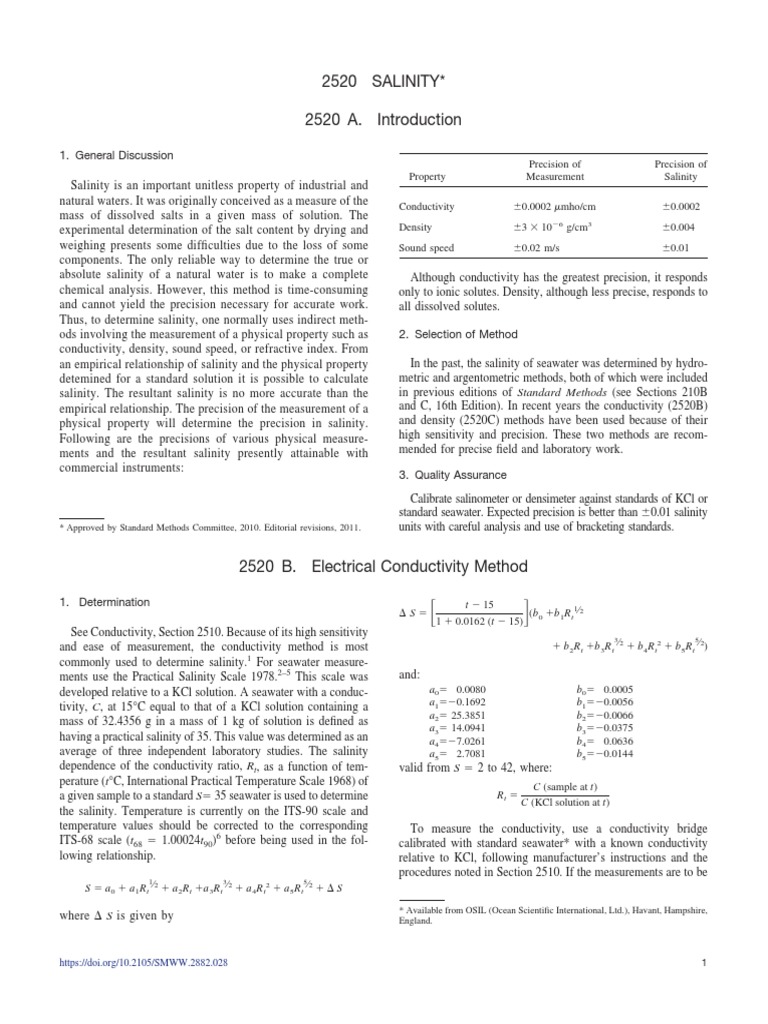 Salinity Measurement Methods | PDF | Salinity | Seawater