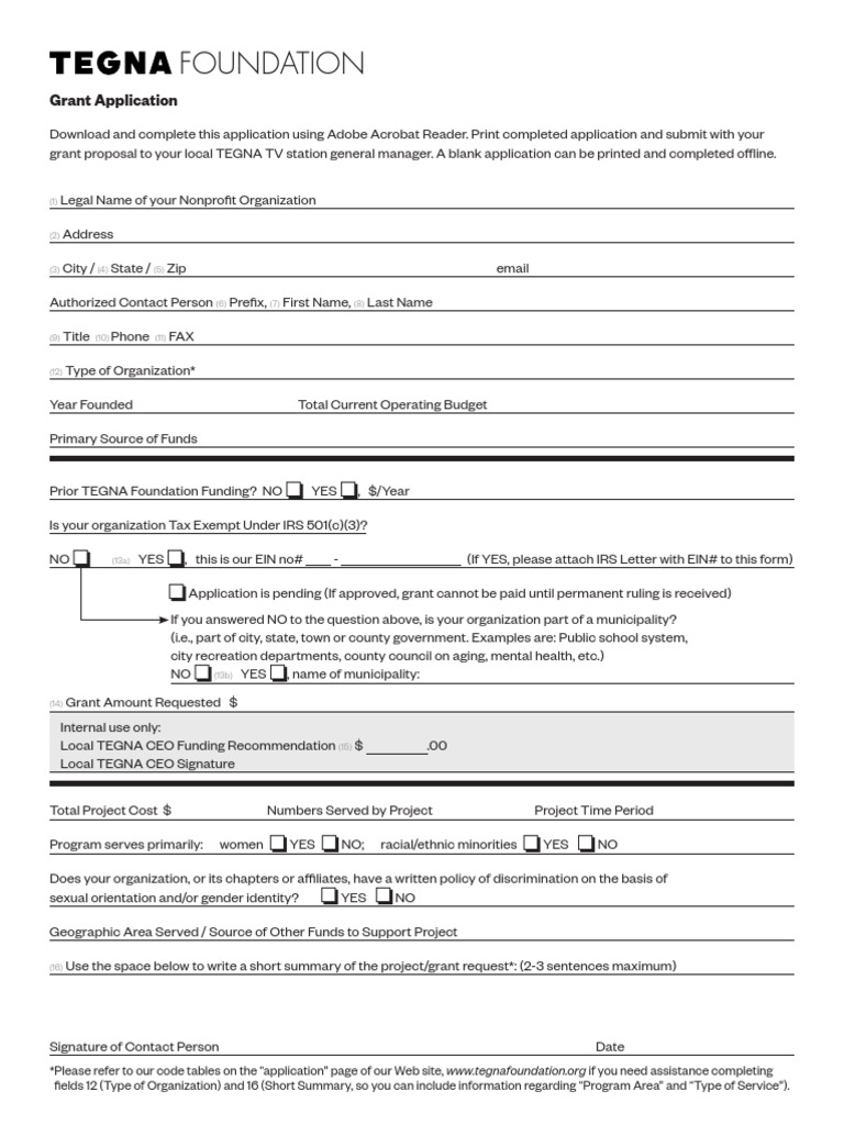 TEGNA Foundation Grant Application Form | PDF