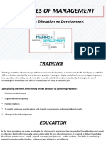 Principles of Management: Training Vs Education Vs Development