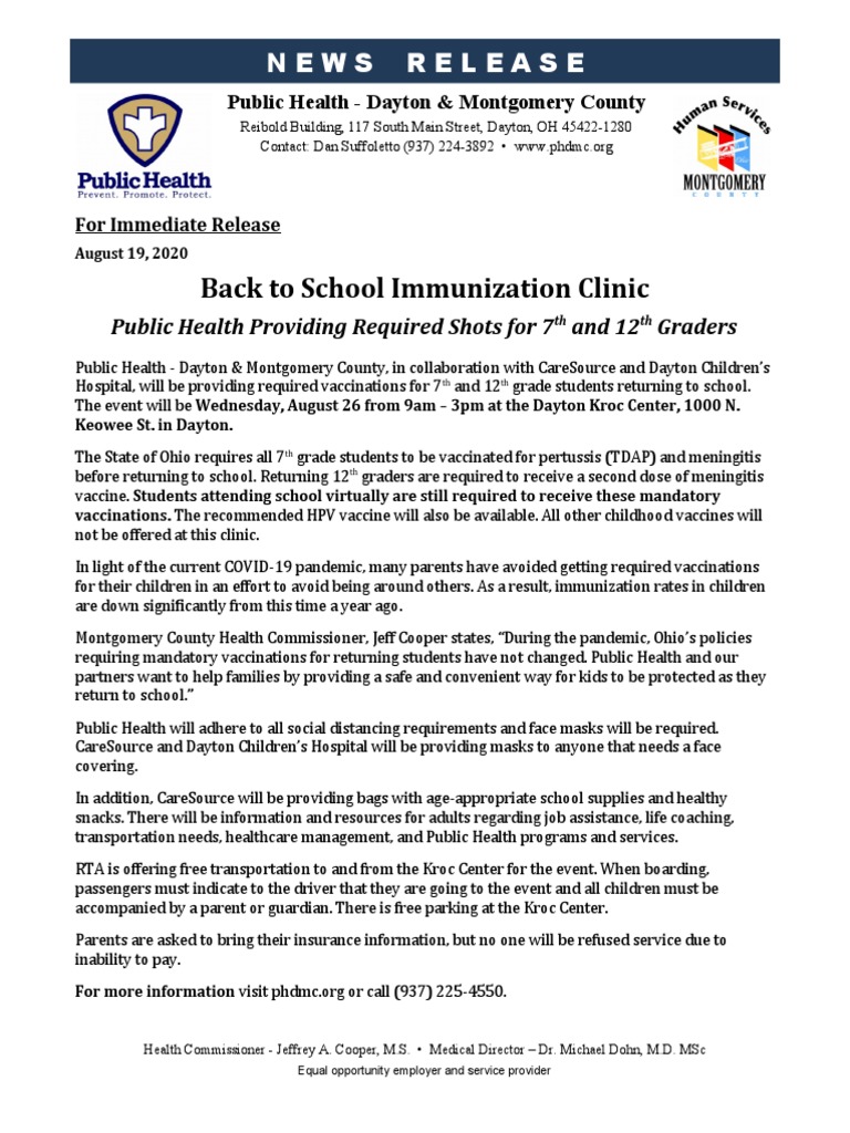 Back to School Immunization Clinic | PDF | Health Policy | Children's ...