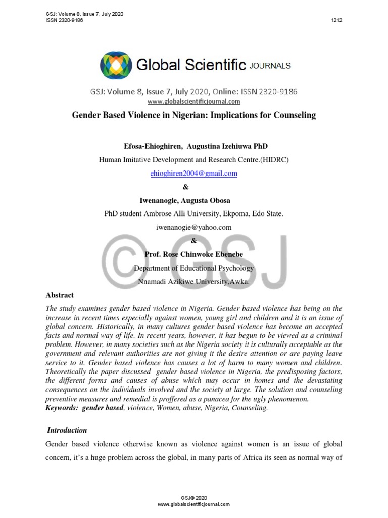 Gender Based Violence in Nigerian Implications For Counseling PDF | PDF ...