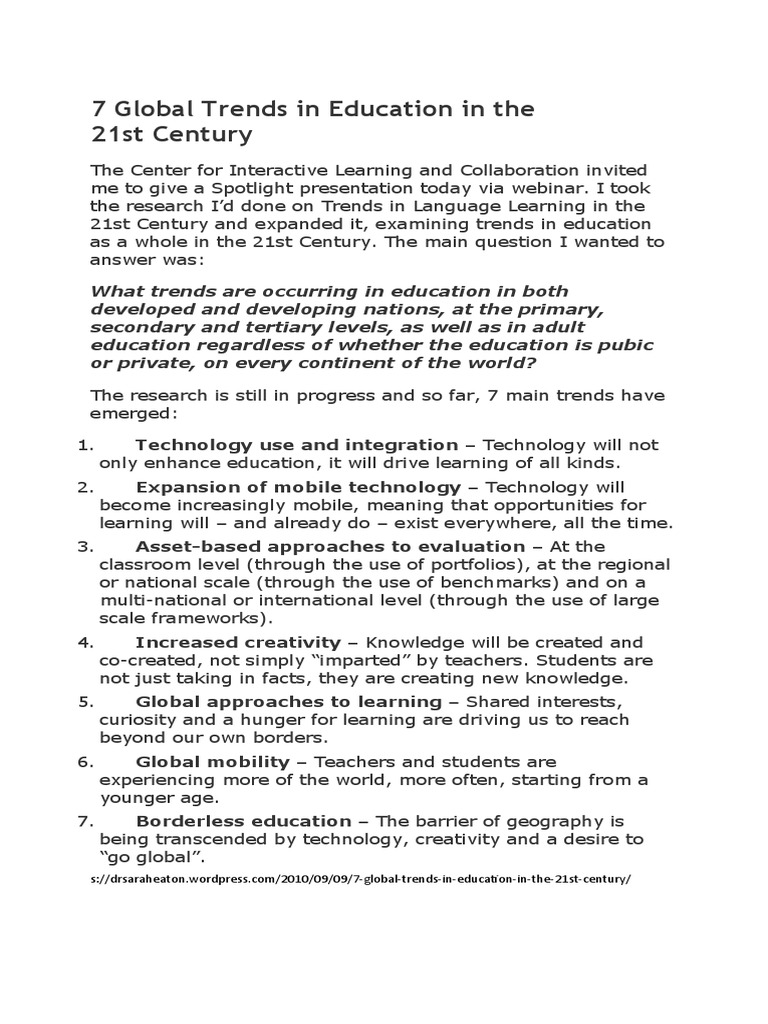 7 Trends in 21st Century Education | PDF | Creativity | Teachers
