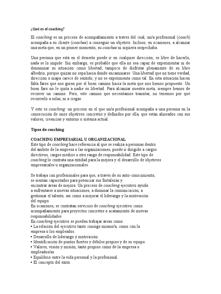 Tipos de Coaching y Herramientas Clave | PDF | Desarrollo personal ...