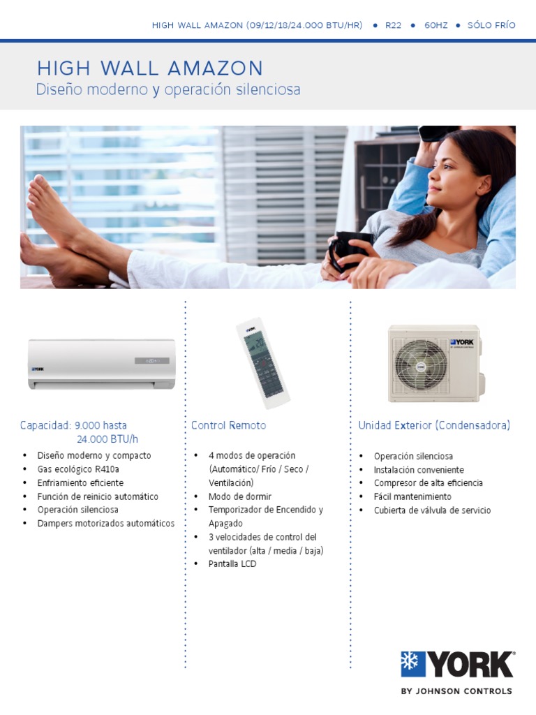 Ficha Técnica Mini Split Pared R22 York (YSDA) | PDF | Bienes ...