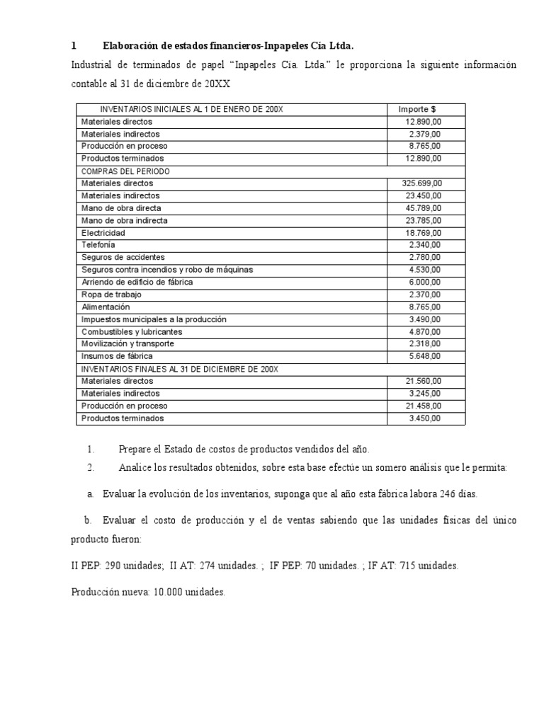 Estado de Costos y Ventas 2022 | PDF | Costo | Inventario