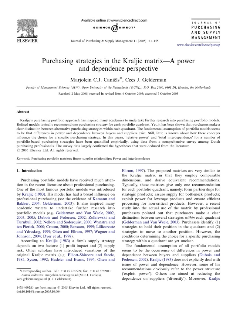 Purchasing Strategies in The Kraljic Matrix | PDF | Survey Methodology ...