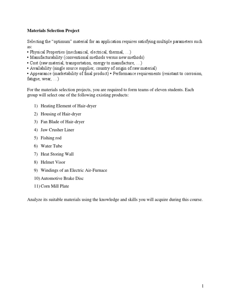 Materials Selection for Engineering Projects | PDF | Pipe (Fluid ...