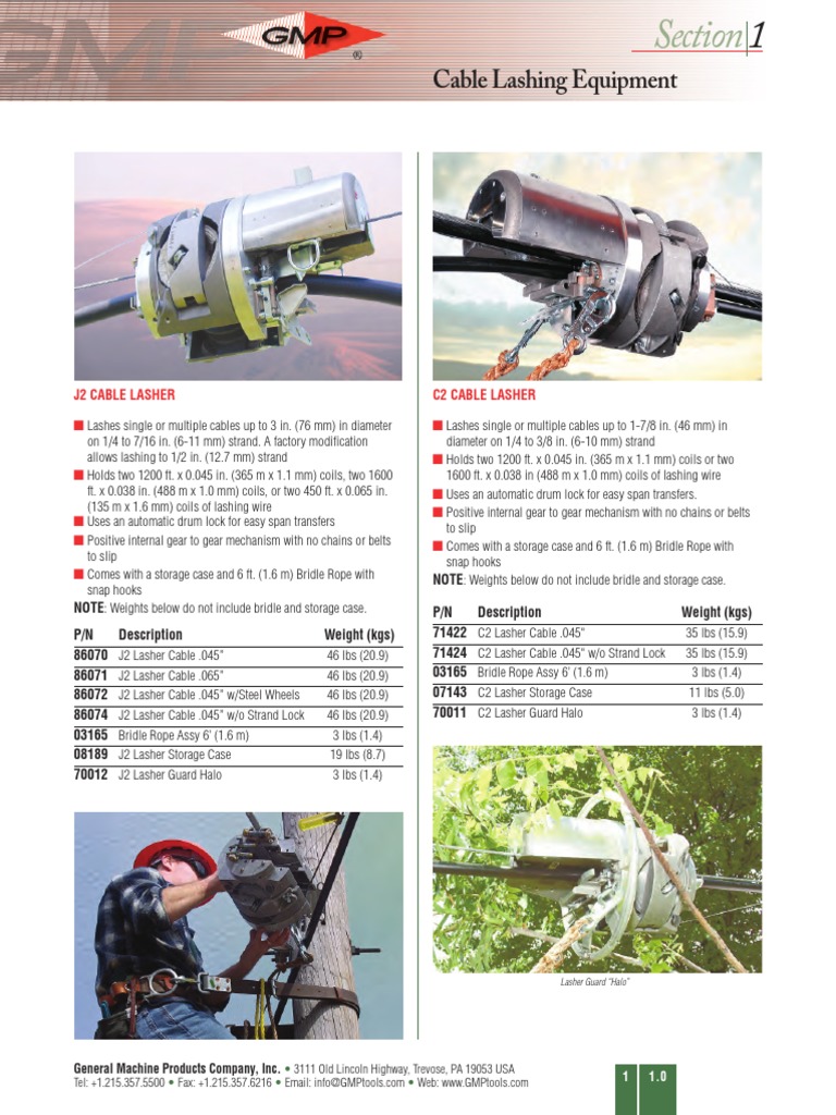 Cable Lashing Equipment J2 Cable Lasher C2 Cable Lasher PDF Rope Wire