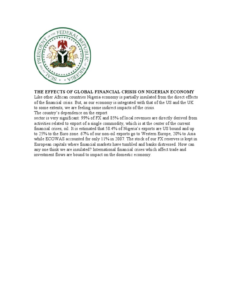 The Nigerian Economy | PDF | Financial Crisis Of 2007–2008 | Nigeria