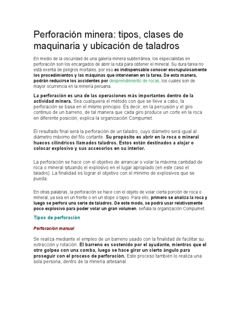 Perforación Minera Subterranea Convencional | PDF | Perforar | Minería