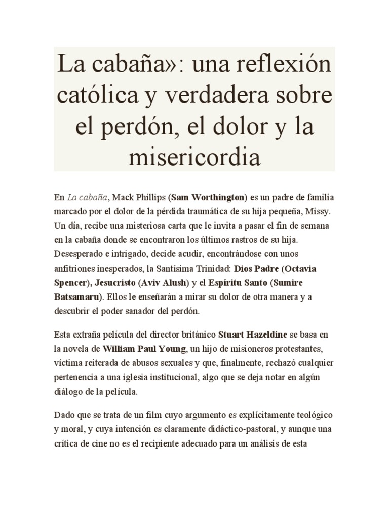 Analisis de Pelicula LA CABAÑA | PDF | Libro de trabajo | Perdón