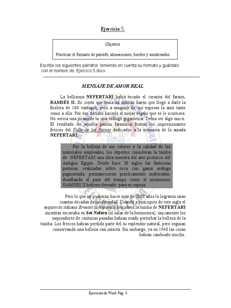 Ejercicio 5, 6 y 7 de Word Computacion Quinto Grado | PDF