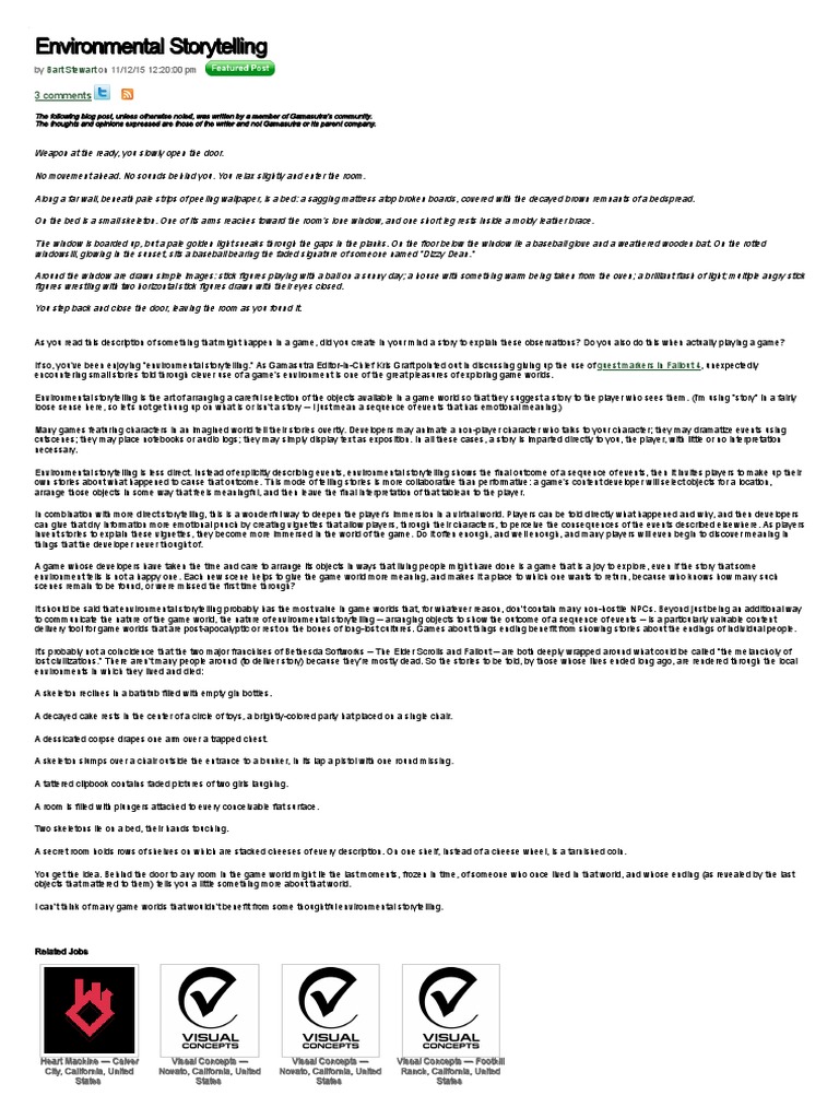 Environmental Storytelling (Gamasutra) | PDF | Storytelling | Leisure