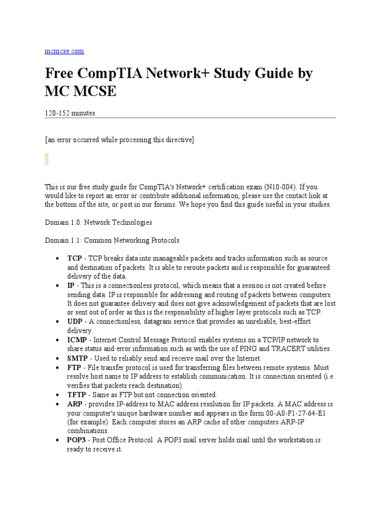 Free Comptia Network+ Study Guide by MC Mcse | PDF | Routing | Ip Address
